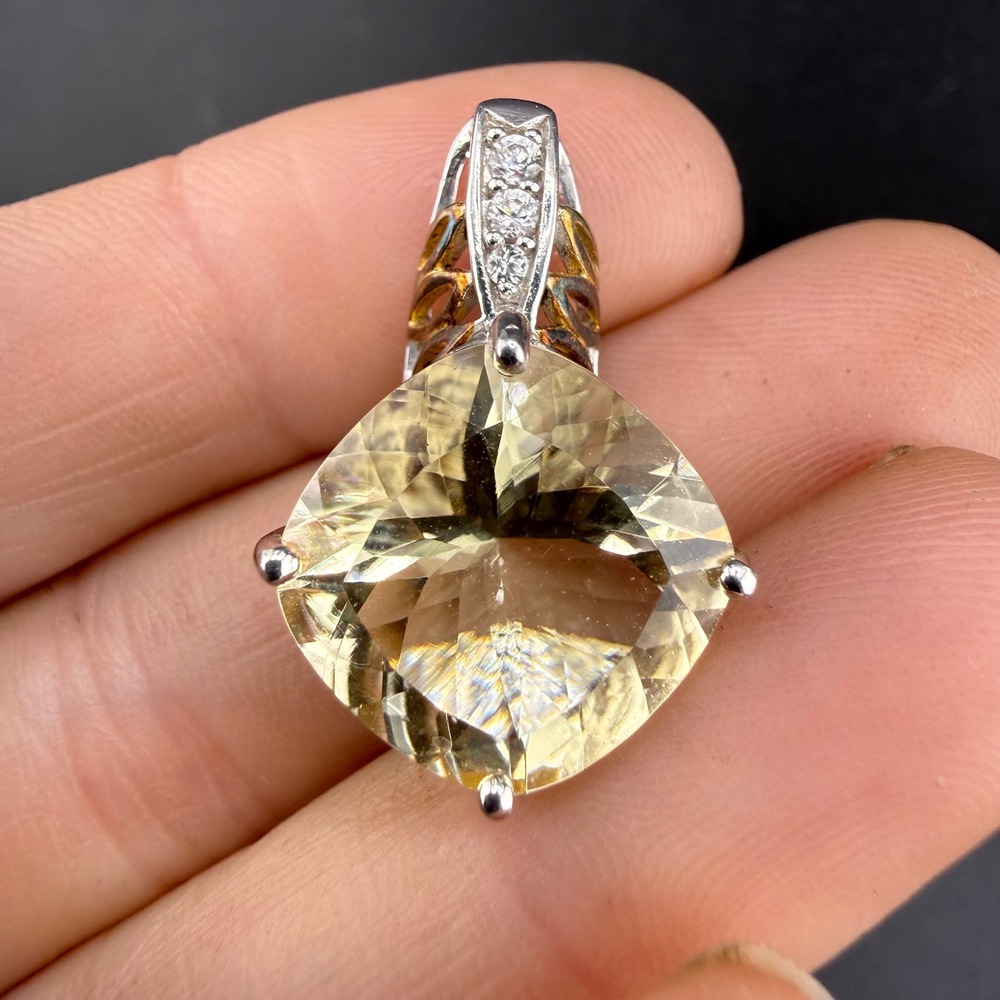 Vintage BBJ Pendant Yellow Cushion Cut Filigree Sterling Silver 925